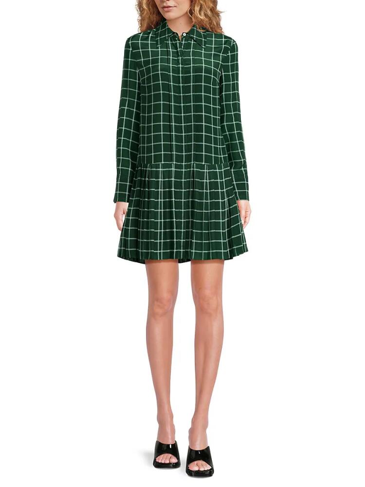 Rebecca Taylor Women's Windowpane Silk Mini Shirtdress - Green Cover