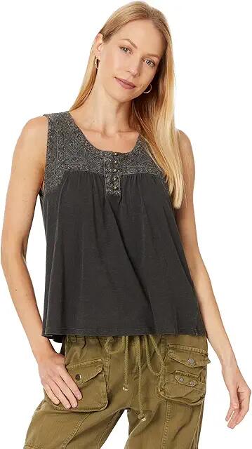 Lucky Brand Embroidered Yoke Top (Raven) Women's Clothing Cover