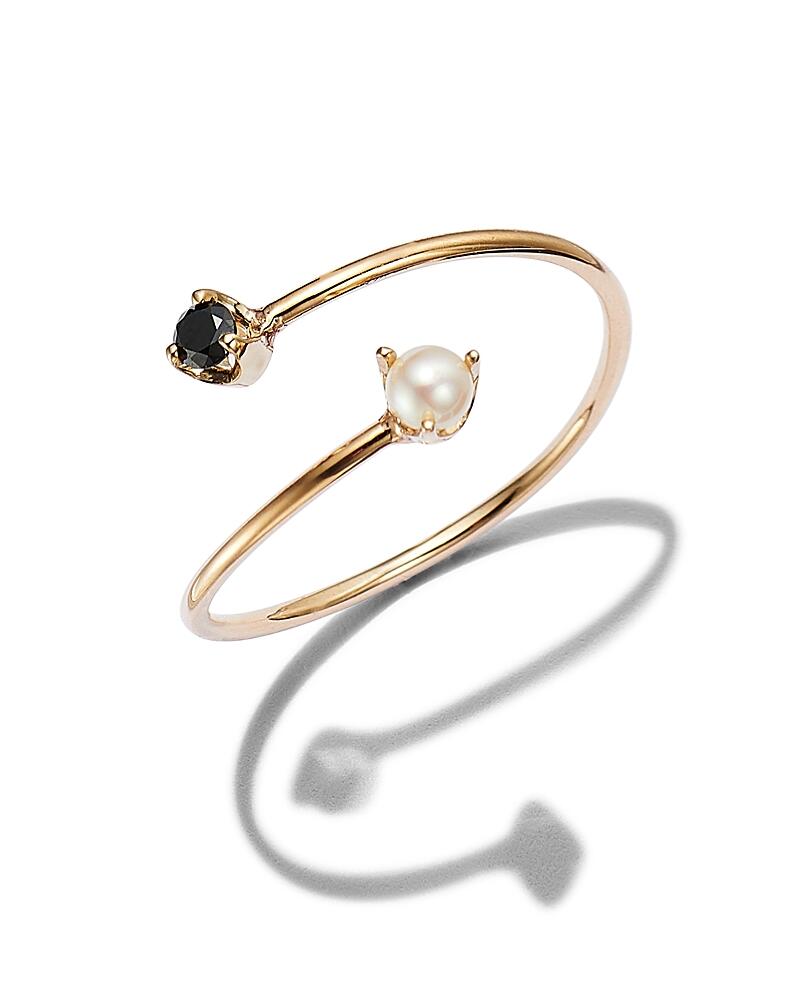 Zoe Chicco 14K Yellow Gold Cultured Freshwater Pearl & Black Diamond Bypass Ring - 150th Anniversary Exclusive Cover