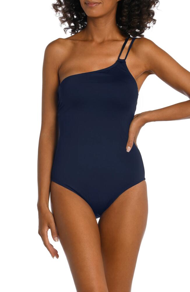 La Blanca Goddess One-Shoulder One-Piece Swimsuit in Indigo Cover