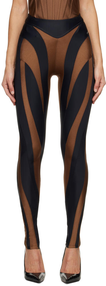 Mugler Brown & Black Spiral Leggings Cover