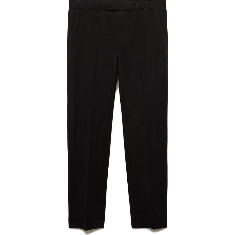 MANGO Regular Fit Cotton Blend Dress Pants in Black Cover