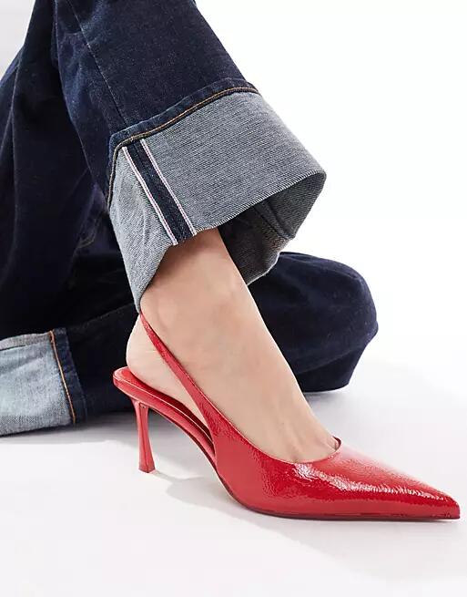 Simmi London Wide Fit Lissa pointed slingback heeled shoes in red Cover