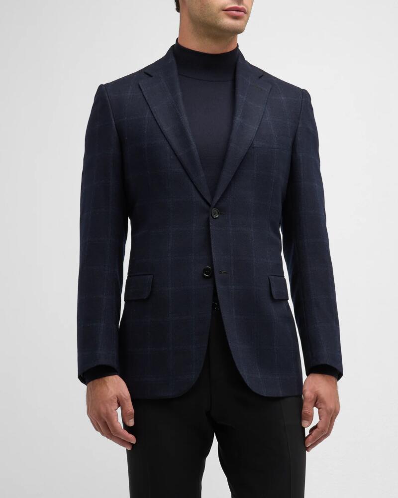 Brioni Men's Wool-Cashmere Windowpane Sport Coat Cover