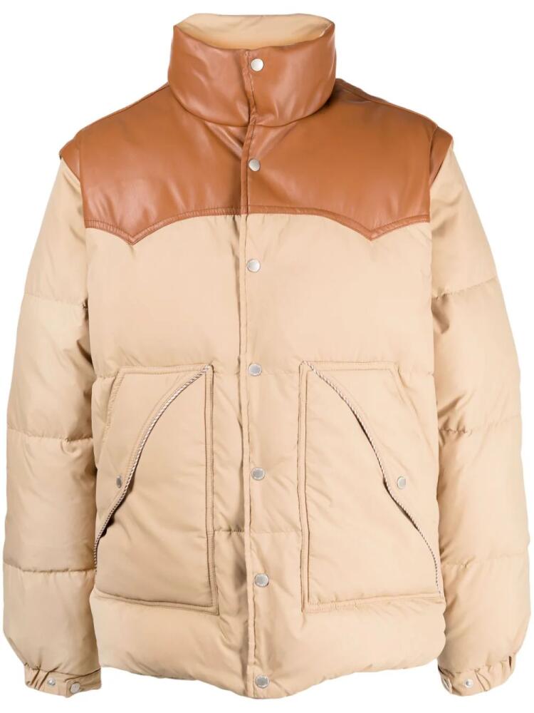 FIVE CM colour-block press-stud quilted down jacket - Brown Cover