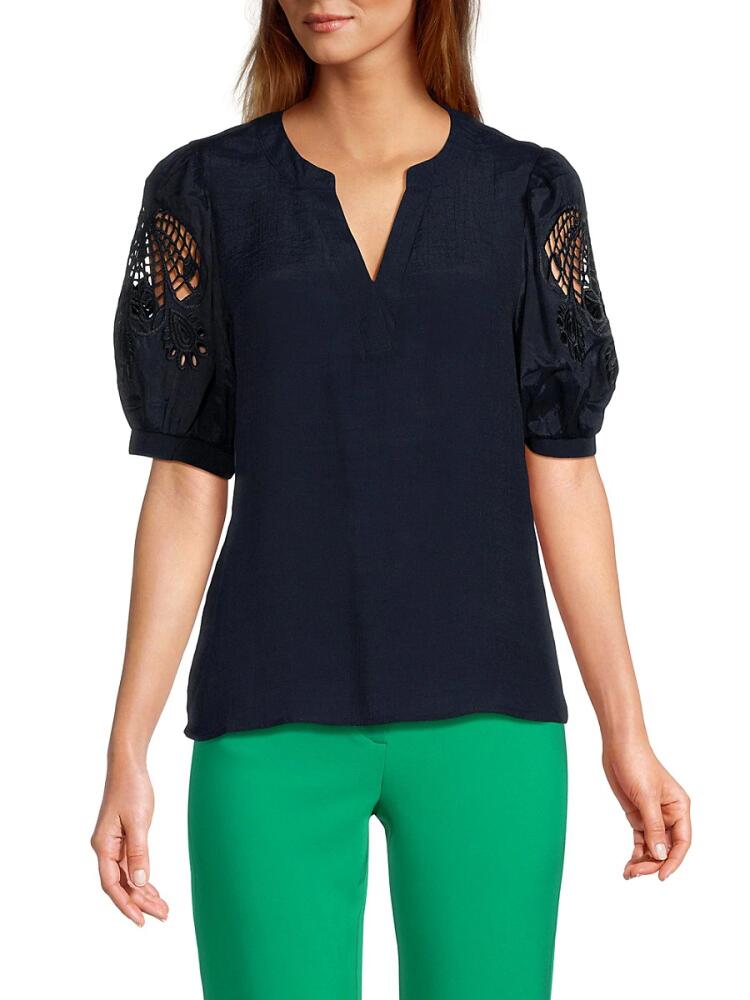 NANETTE nanette lepore Women's Eyelet Sleeve Top - Nanette Navy Cover