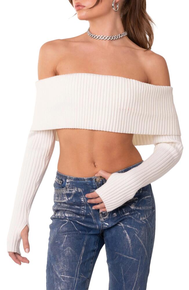 EDIKTED Astrea Foldover Off the Shoulder Crop Sweater in Cream Cover