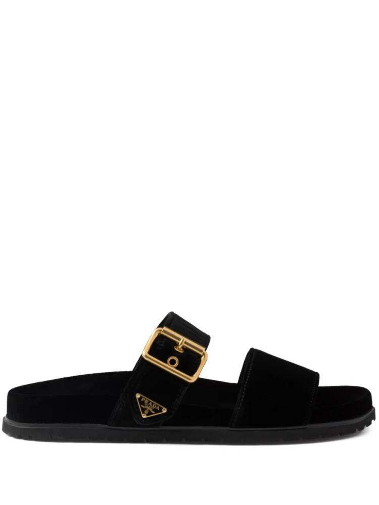 Prada triangle-logo velvet slides - Black Cover