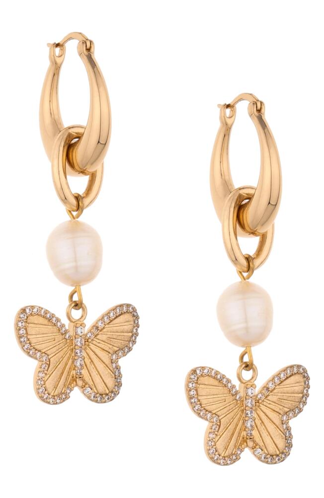 Ettika Butterfly & Imitation Pearl Drop Earrings in Gold Cover