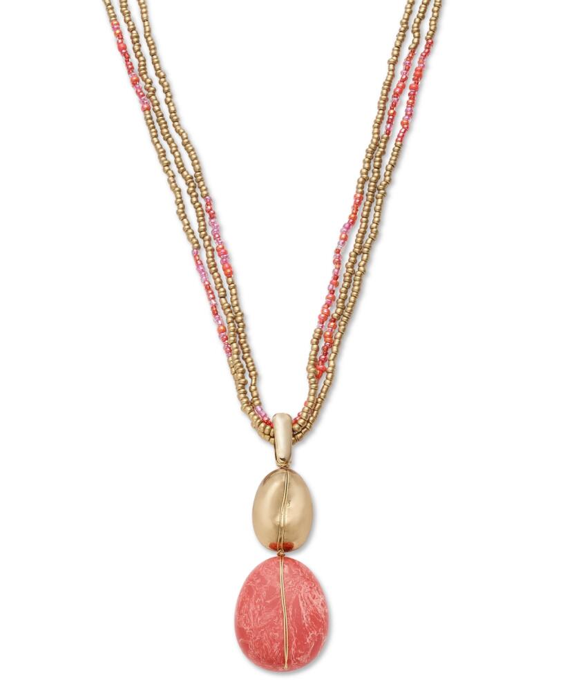 Style & Co Stone & Seed Bead Multi-Chain Pendant Necklace, 17" + 3" extender, Created for Macy's - Coral Cover