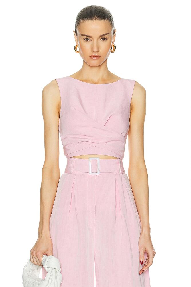 MATTHEW BRUCH Boat Neck Sleeveless Wrap Top in Pink Cover