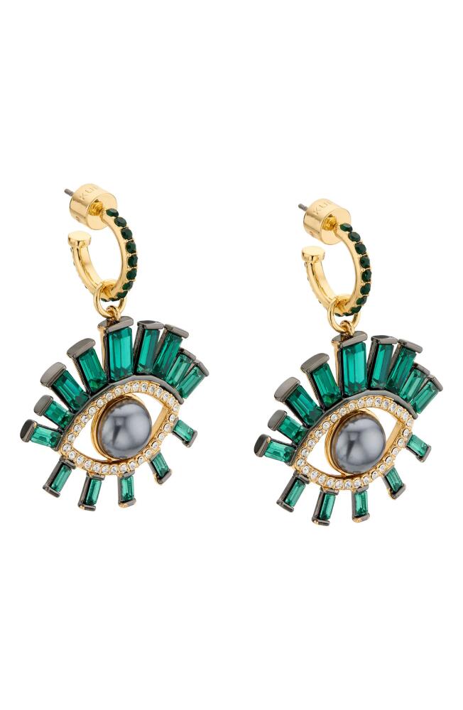 Kurt Geiger London Imitation Pearl Eye Drop Hoop Earrings in Teal /Green Cover