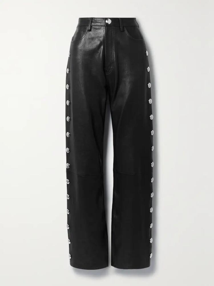 KHAITE - Danielle Embellished Leather Straight-leg Pants - Black Cover