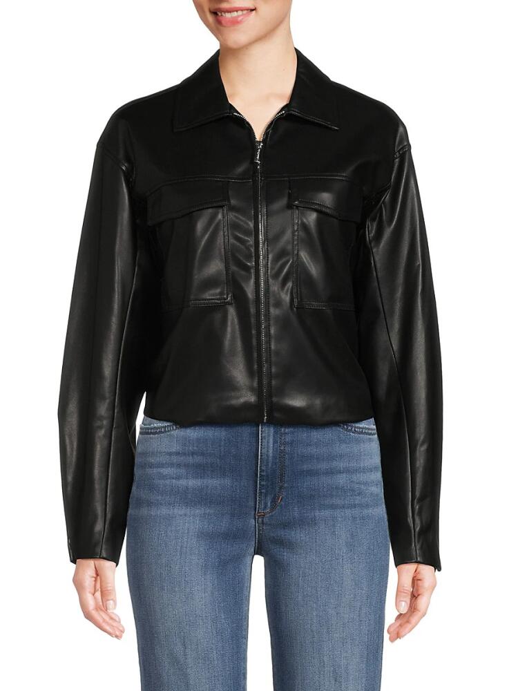 Calvin Klein Women's Faux Leather Zip Biker Jacket - Black Cover