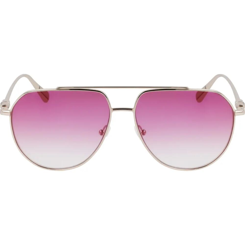 Longchamp Roseau 57mm Gradient Aviator Sunglasses in Gold/Gradient Rose Cover