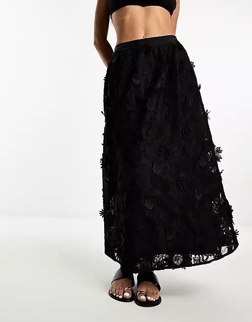 Miss Selfridge 3D floral maxi skirt in black Cover