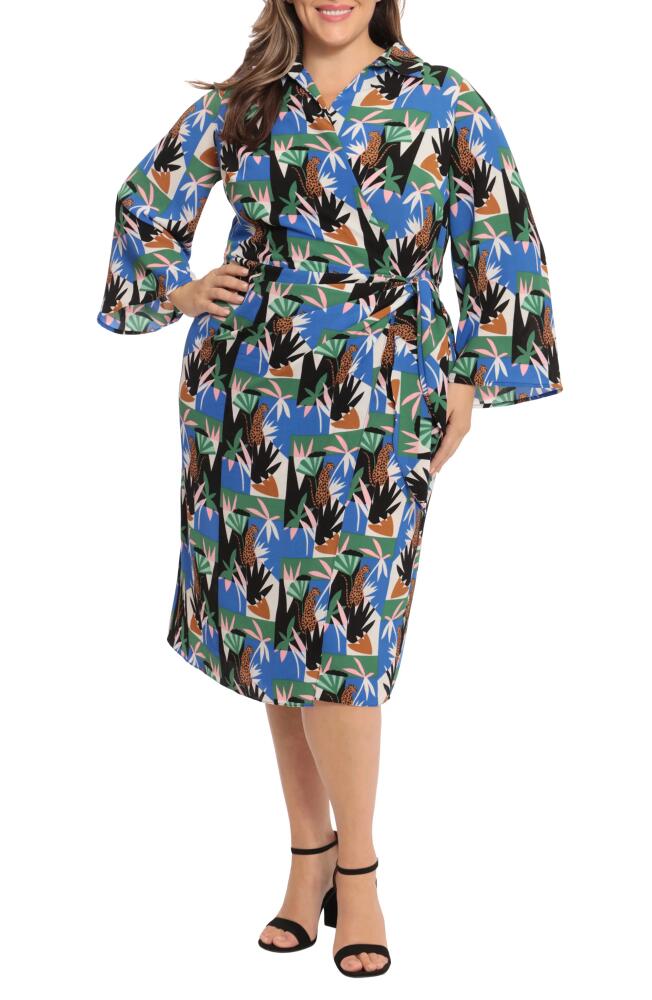 Donna Morgan Print Long Sleeve Midi Wrap Shirtdress in Soft White/Jolly Green Cover