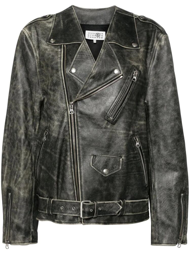 MM6 Maison Margiela distressed-effect leather jacket - Neutrals Cover