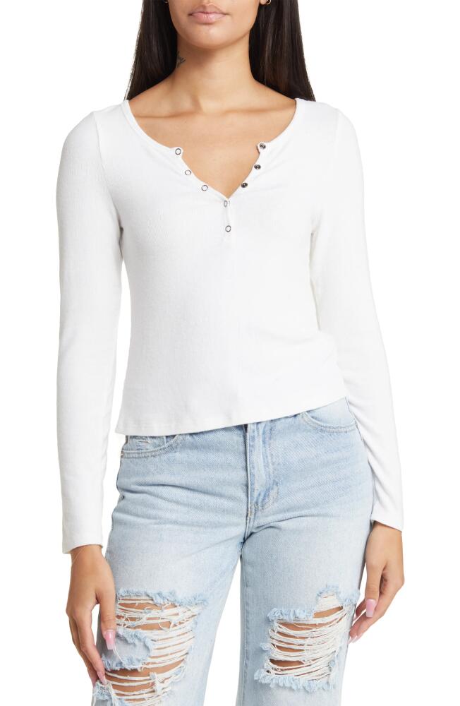 BP. Women's Long Sleeve Rib Henley in White Cover