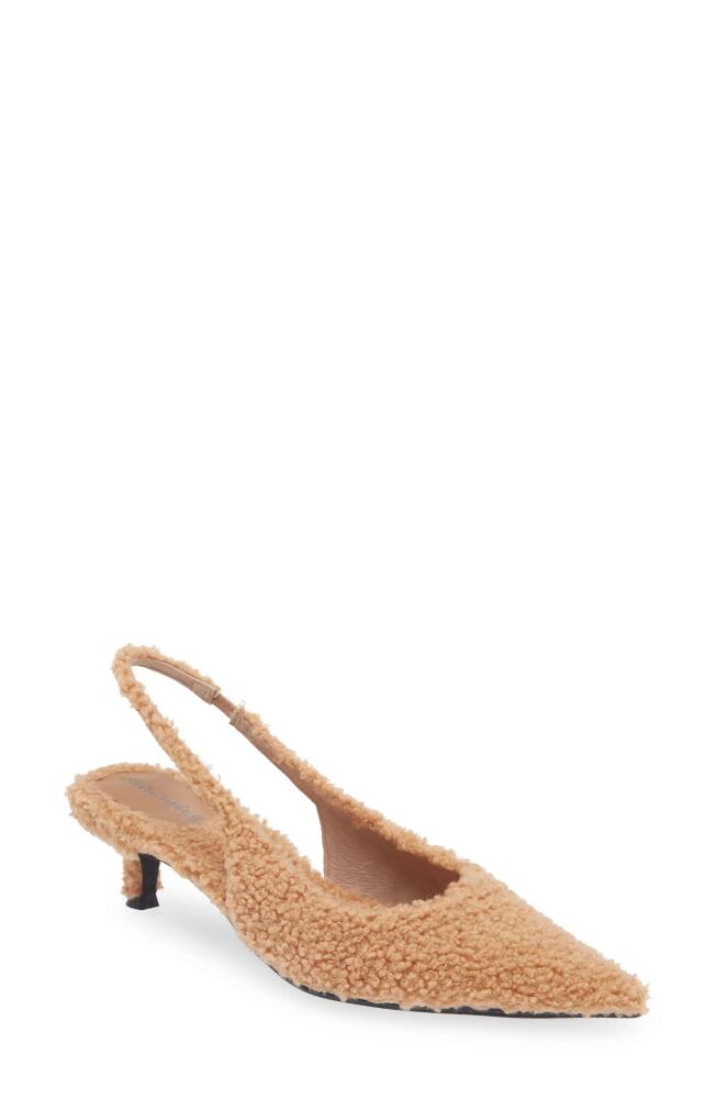 Jeffrey Campbell Persona Faux Shearling Pointed Toe Slingback Pump in Tan Curly Cover