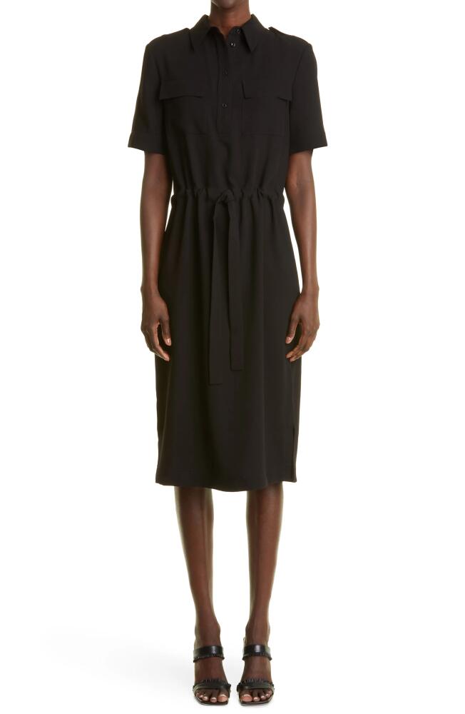 St. John Collection Drawstring Waist Crepe Midi Shirtdress in Black Cover