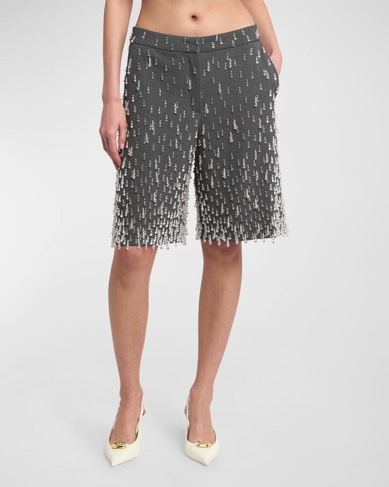 Valentino Garavani Low-Rise Crystal Drops Gabardine Bermuda Shorts Cover