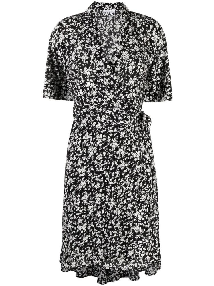 GANNI floral-print wrap dress - Black Cover