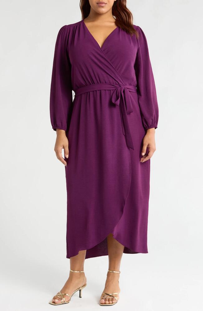 Connected Apparel Tie Waist Long Sleeve Wrap Dress in Plum Cover