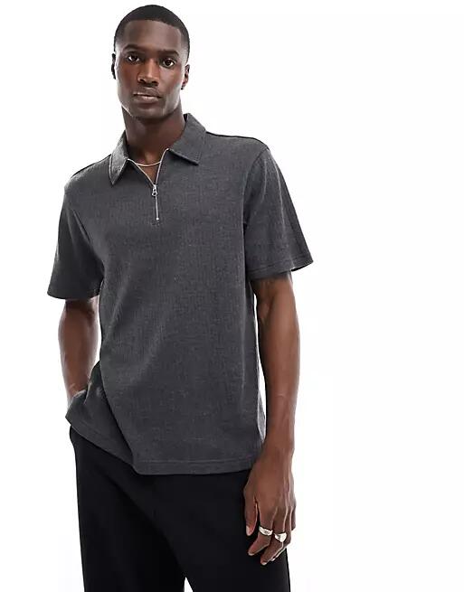 Another Influence textured jersey zip polo in dark gray - part of a set Cover