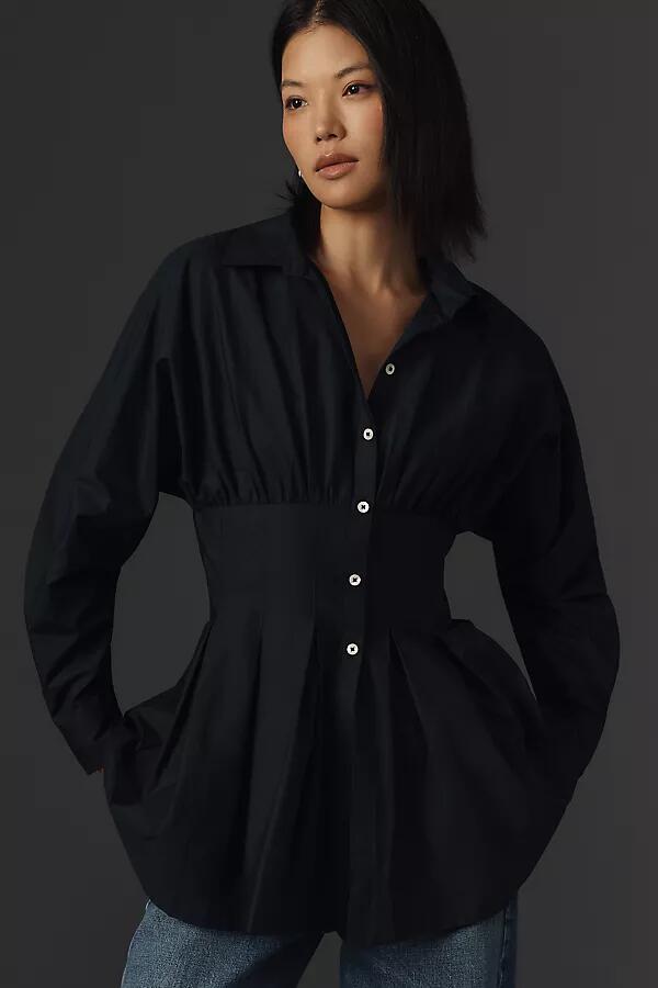 Maeve Long-Sleeve Cinched Buttondown Shirt Cover