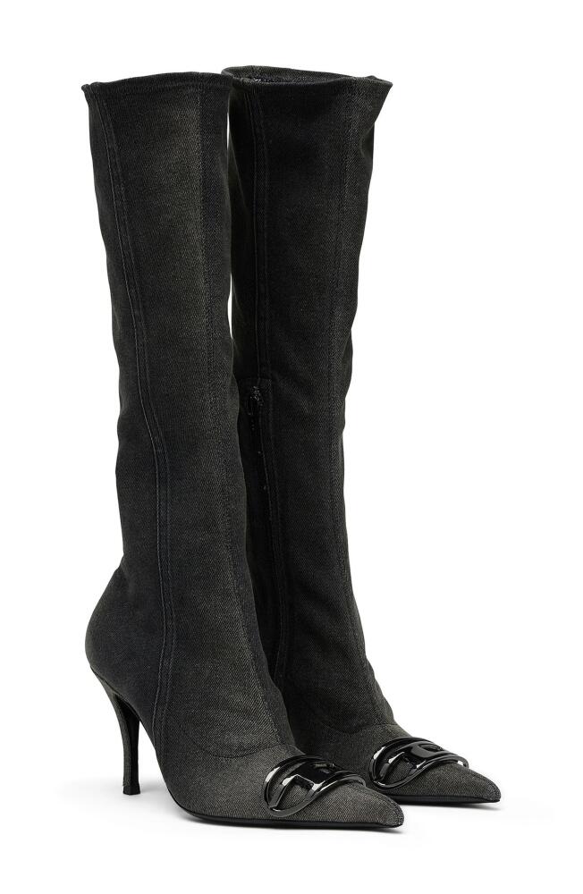 DIESEL Pointed Toe Knee High Boots in Black Cover