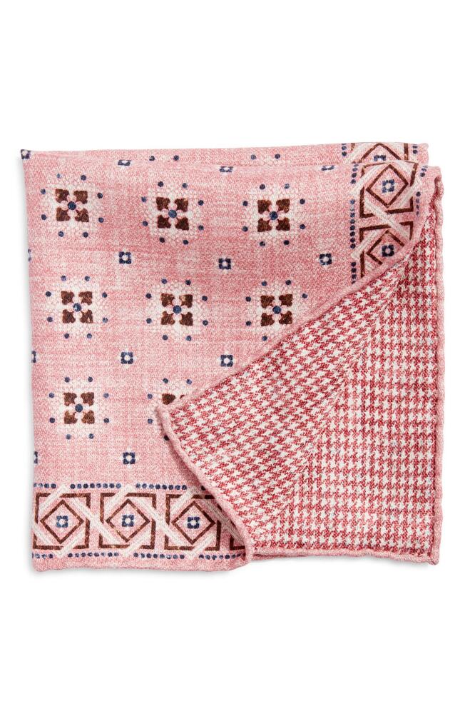 EDWARD ARMAH Neat & Houndstooth Prints Reversible Silk Pocket Square in Pink Cover