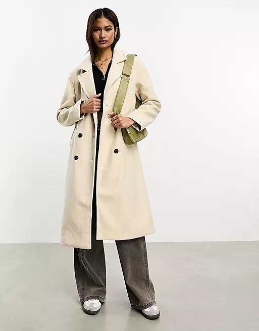 Vero Moda double breasted maxi coat in cream-White Cover