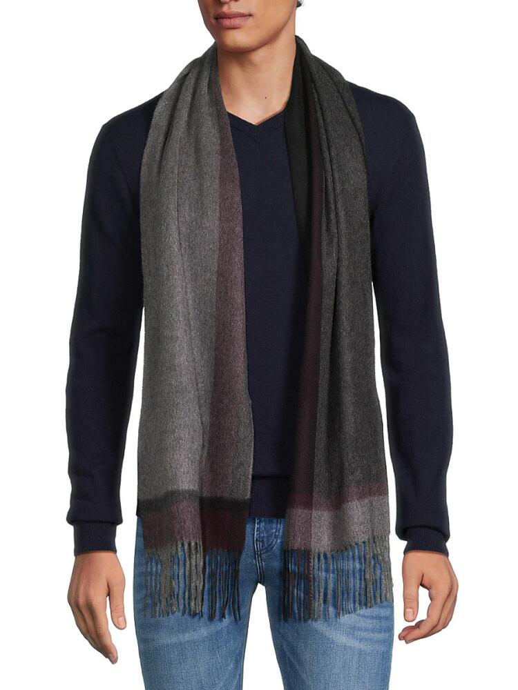 Saks Fifth Avenue Men's Plaid Cashmere Fringe Scarf - Navy Cover