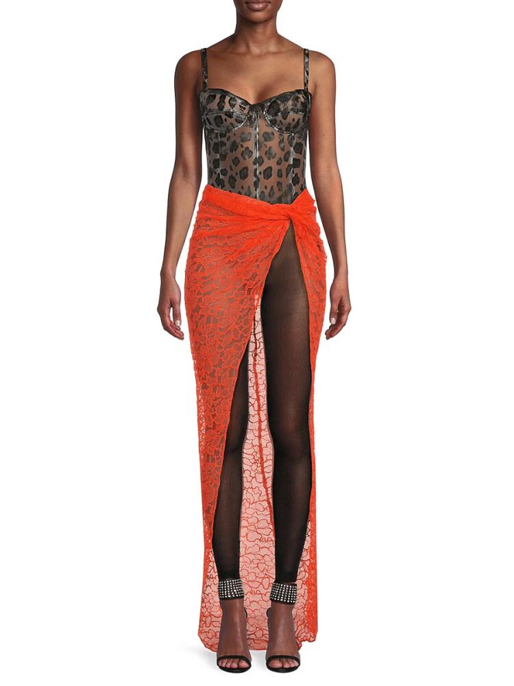 LaQuan Smith Women's Sheer Lace Wrap Maxi Skirt - Orange Cover