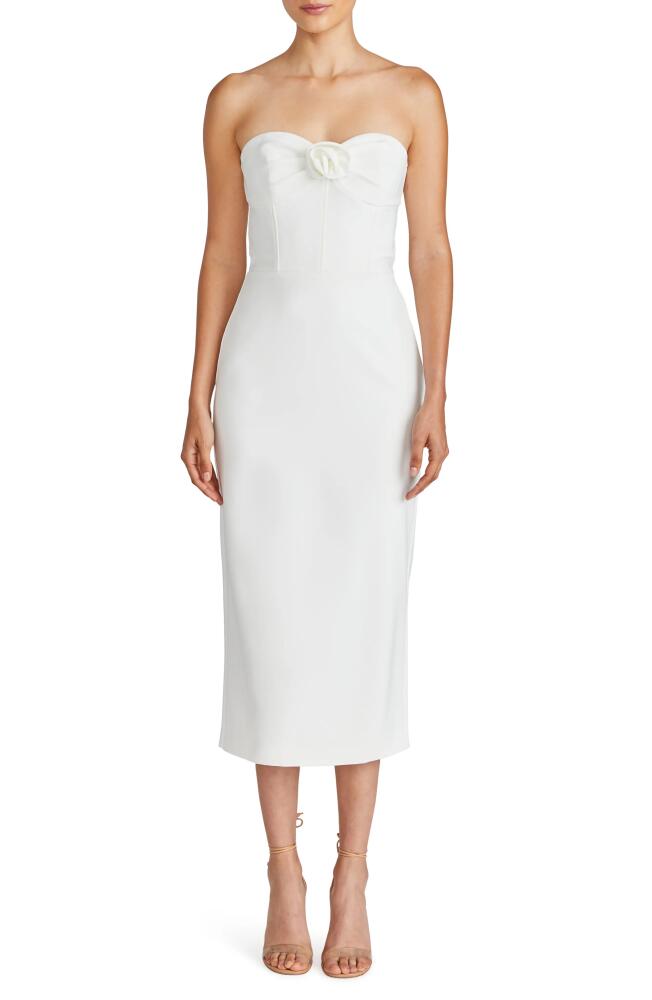 ML Monique Lhuillier Leonor Strapless Crepe Midi Dress in Ivory Cover