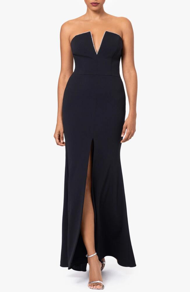 Betsy & Adam Notched Strapless Gown in Black Cover