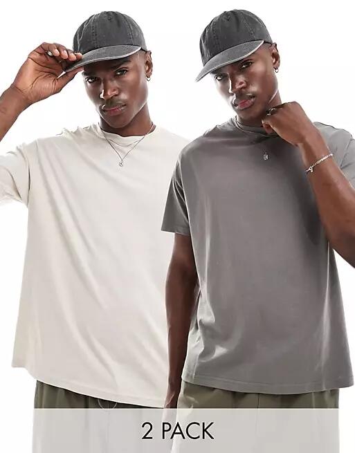 Another Influence 2 pack boxy fit t-shirts in dark gray & stone Cover