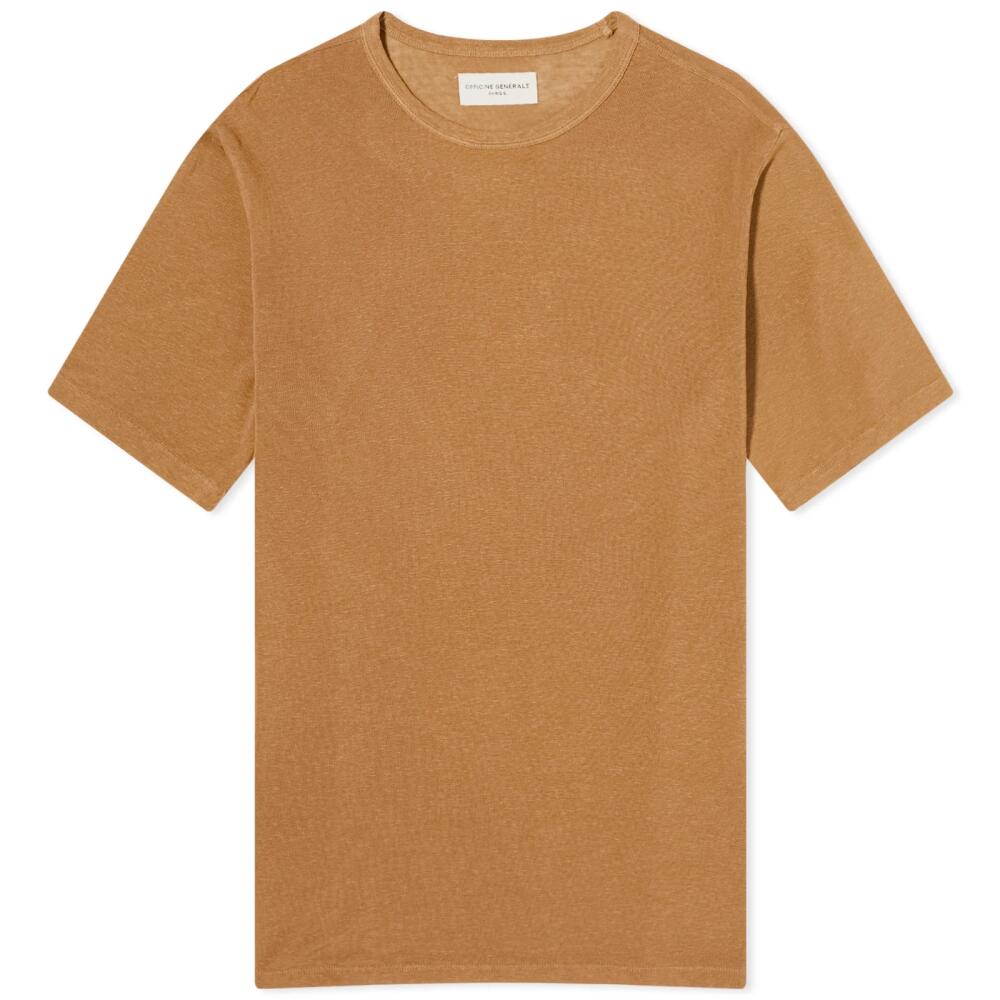 Officine Generale Men's Officine Générale Pigment Dyed Linen T-Shirt in Cigar Cover