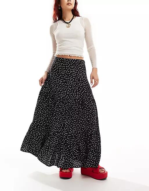 Monki tiered maxi skirt in black meadow floral Cover