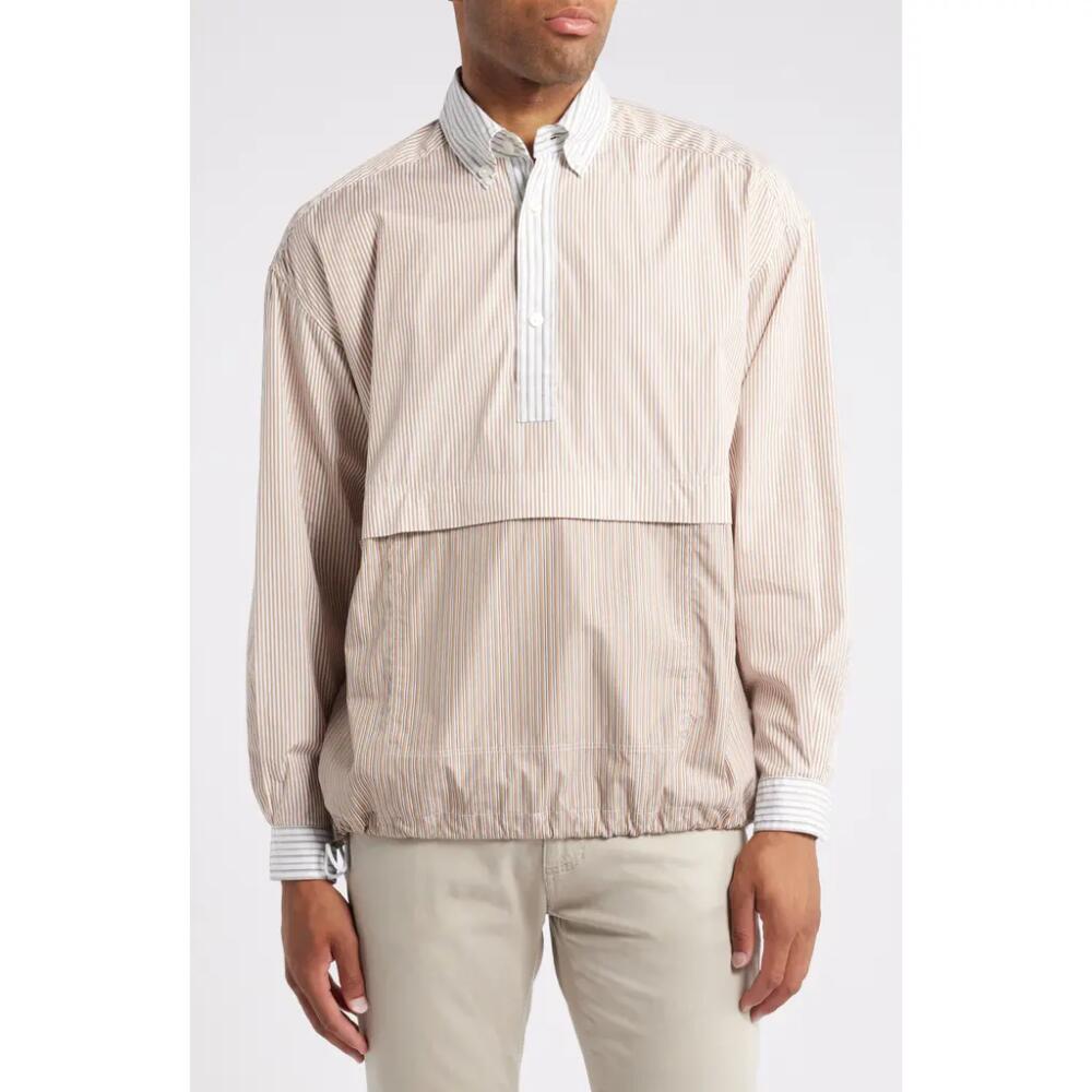 BOSS Owen Stripe Cotton Button-Down Anorak in Medium Beige Cover