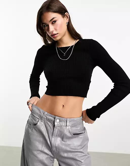 Only cropped ribbed sweater in black Cover