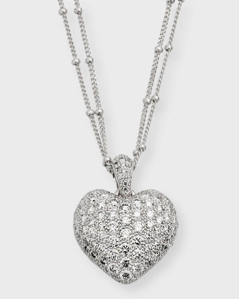 Neiman Marcus Diamonds 18k White Gold Double-Chain Heart Pendant Necklace, 18"L, 2.80tcw Cover