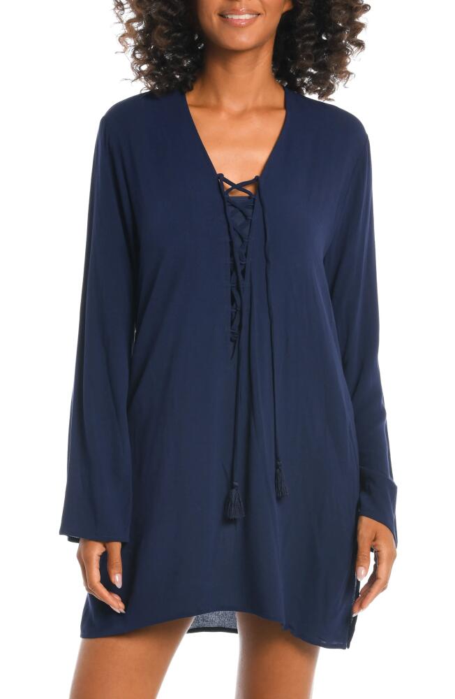 La Blanca V-Neck Cover-Up Tunic Dress in Indigo Cover