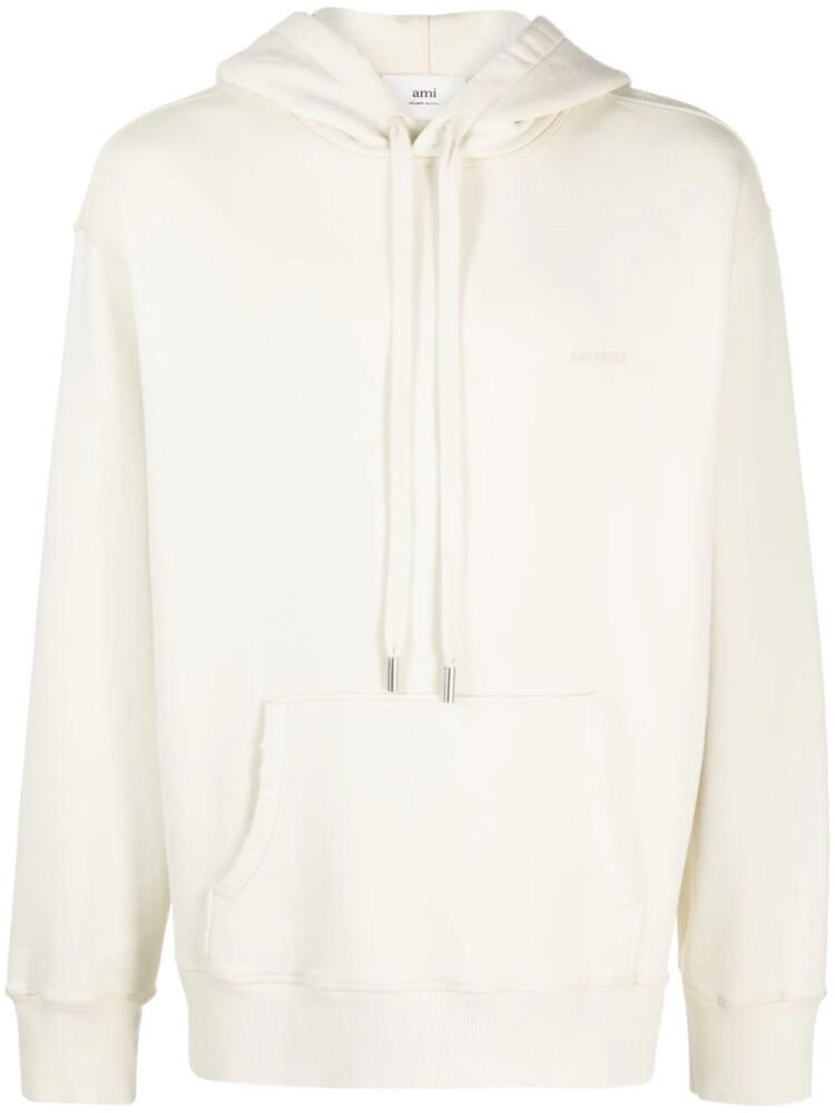 AMI Paris logo-embroidered cotton hoodie - Yellow Cover