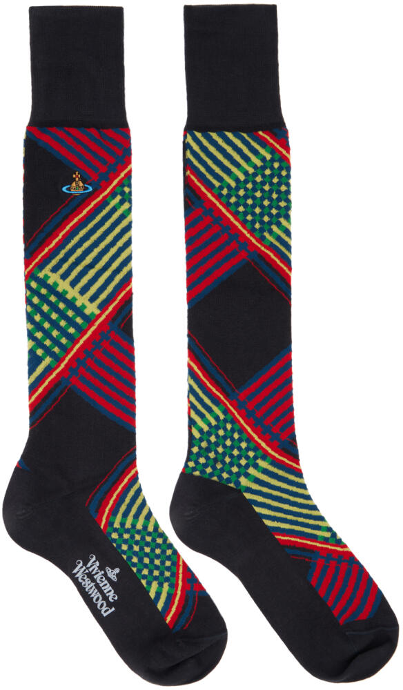 Vivienne Westwood Black Combat Tartan High Socks Cover