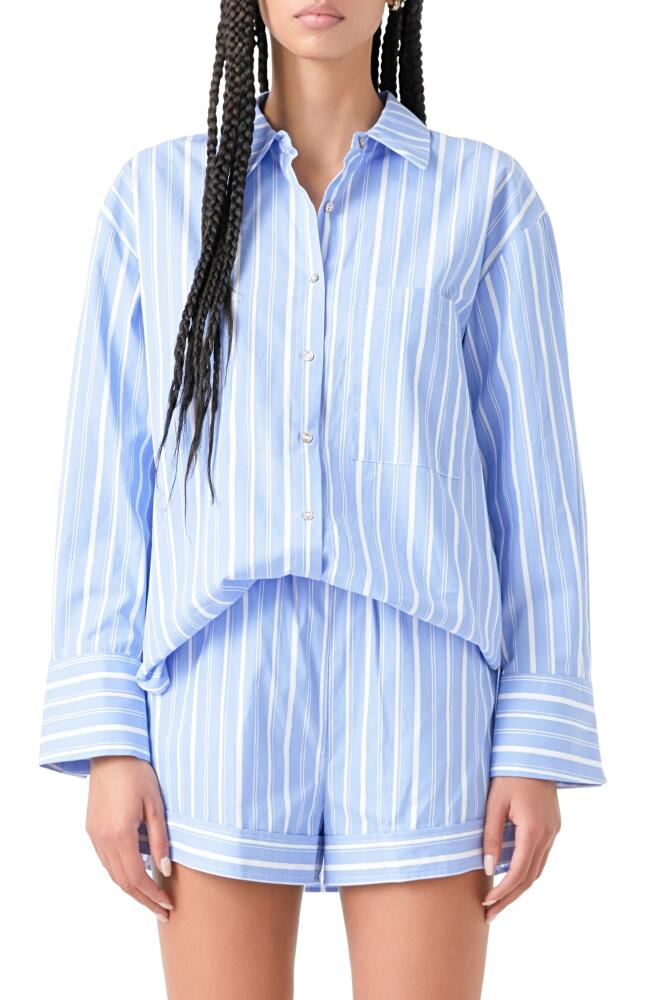 Grey Lab Oversize Stripe Long Sleeve Button-Up Shirt in Blue Cover