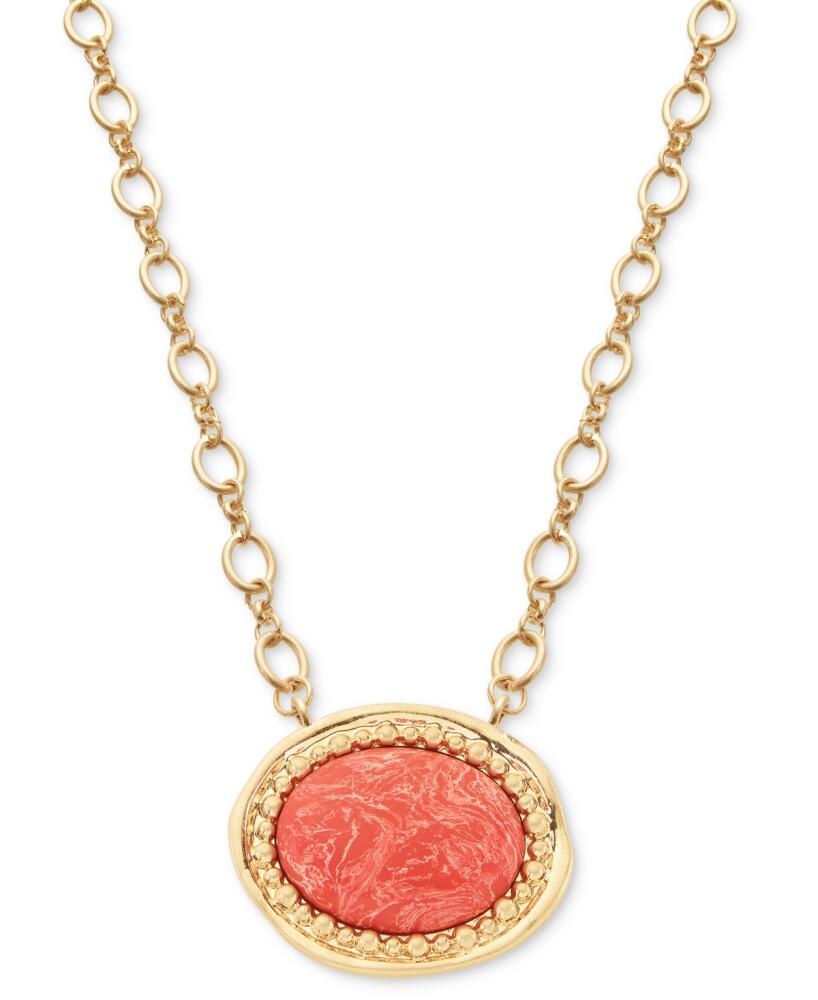 Style & Co Framed Oval Stone Pendant Necklace, 17" + 3" extender, Created for Macy's - Red Cover