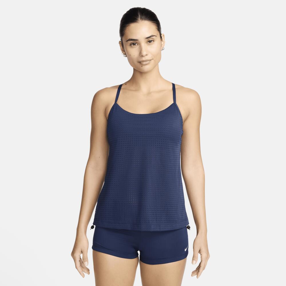 Nike Women's Essential Layered Tankini Top in Blue Cover