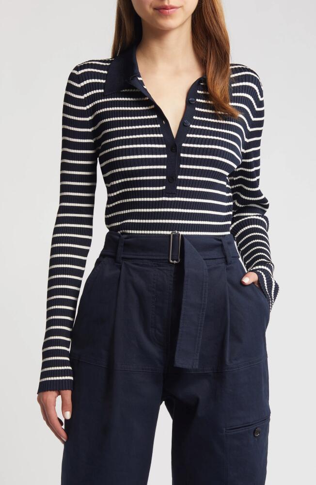 BOSS Fibluna Stripe Polo Sweater in Black Stripe Cover